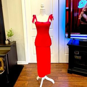 Pink and Red bandage midi dress